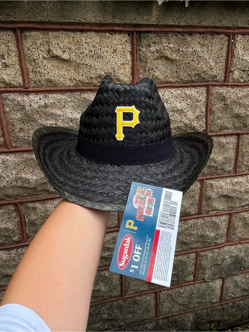 Pittsburgh Pirates Black woven straw Cowboy Hat with Yellow P Patch SGA 7/11/26